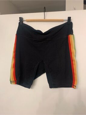 Black Women’s Athletic Shorts with Rainbow Side Stripes